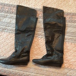 Over knee leather wedge boots
